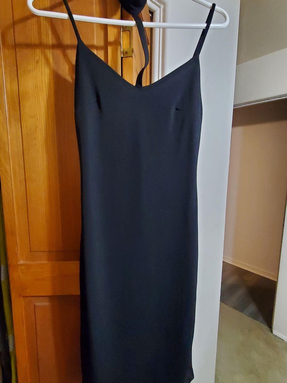 SHEIN Black Spaghetti-Strap V-Neck Midi Slip Dress